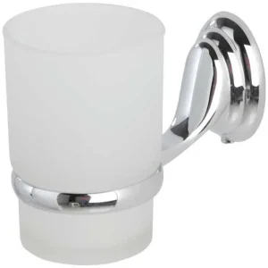 Portabicchiere In Acciaio Cromo/Vetro satinato, Piastrina Antiruggine.