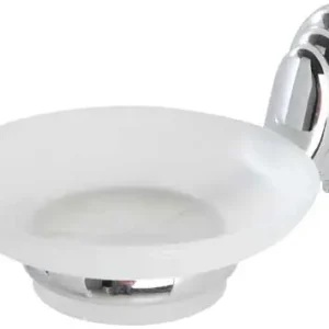 Portasapone In Acciaio Cromo E Vetro Satinato, Piastrine Antiruggine.