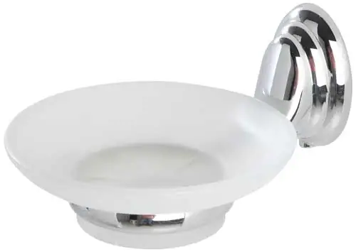 Portasapone In Acciaio Cromo E Vetro Satinato, Piastrine Antiruggine.