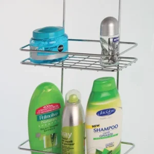 Mensola 2 Ripiani Con Gancio Doccia In Acciaio Cromato