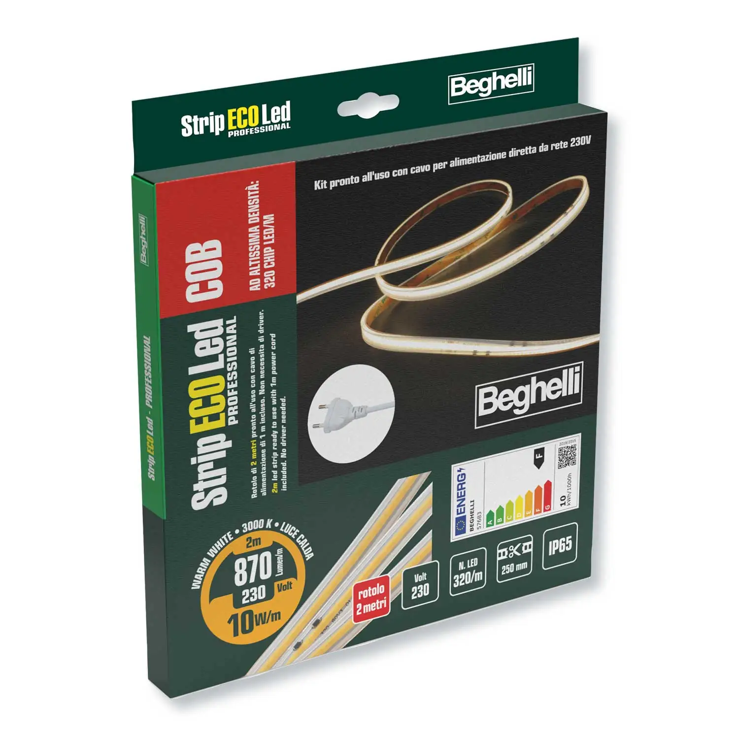 Strip Led COB 2 MT. 230V 20W IP65 1740 Lumen - immagine 3