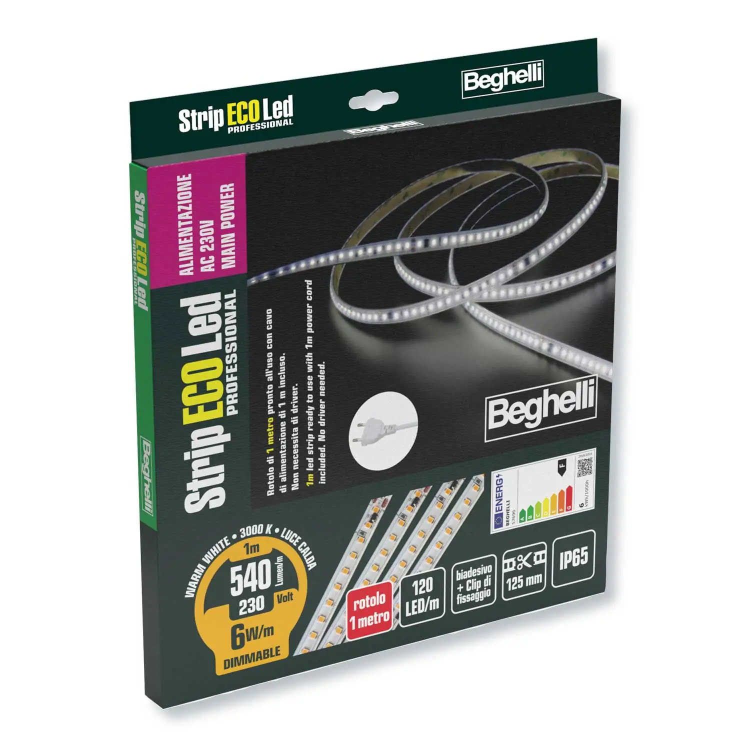 Strip Led Eco 1mt. 230V 6W IP65 540 Lumen - immagine 3