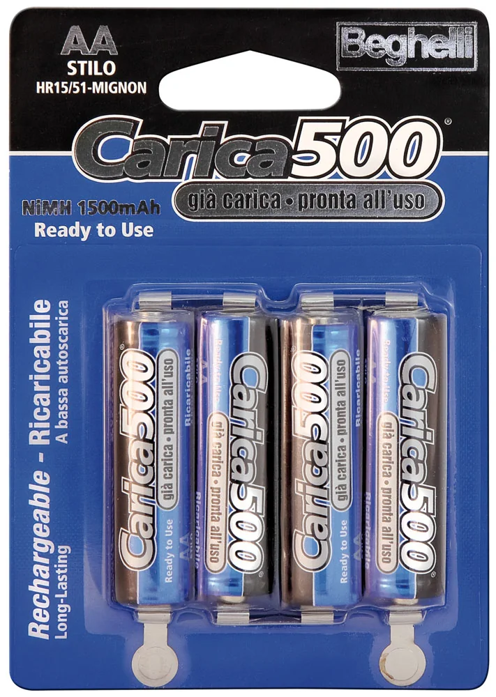 Batterie Ricaricabili AA Carica500 1.5V - 1.500mAh - Blister 4 Pezzi