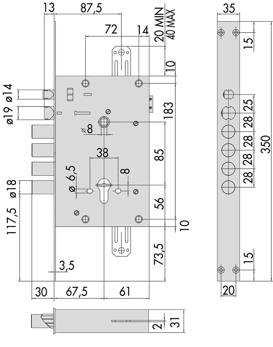 Serratura Elettrica Da Infilare a Doppia Mappa E.67 (17535-28-0) - immagine 2