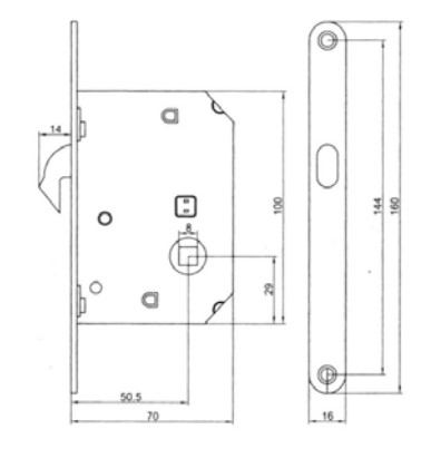 Serratura A Gancio Con Quadro 50mm Ottonato - immagine 2