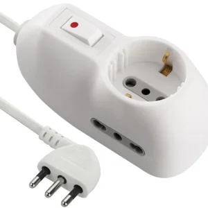 Multipresa 3 Posti:1 Schuko + 2 Prese Bipasso 10/16A - Spina 10A