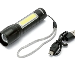 Mini Torcia Led Ricaricabile Thor Max Con Zoom + Lanterna COB Colore Nero