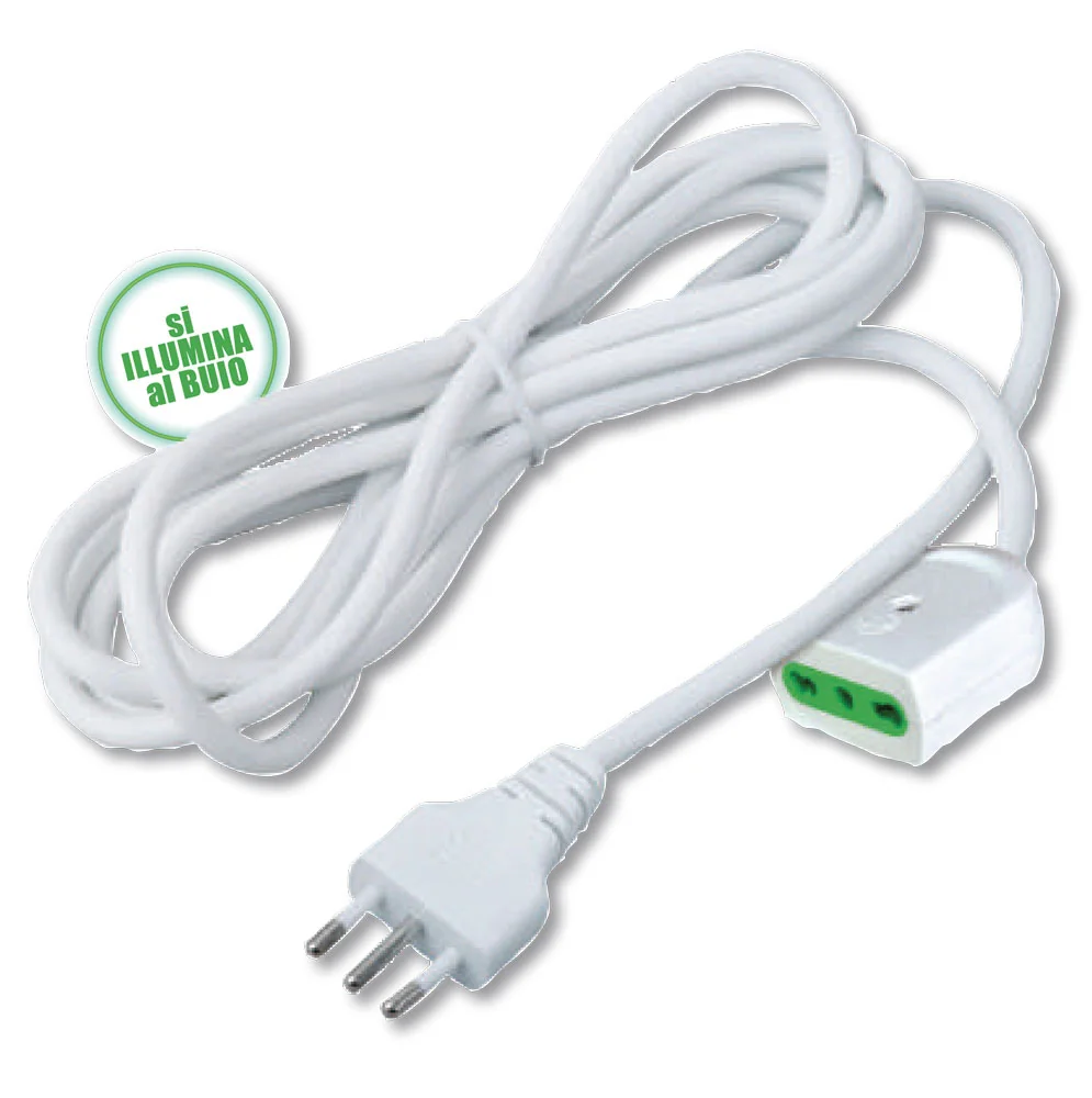 Cavo Prolunga Con Presa Luminosa, Spina 16A Bianca