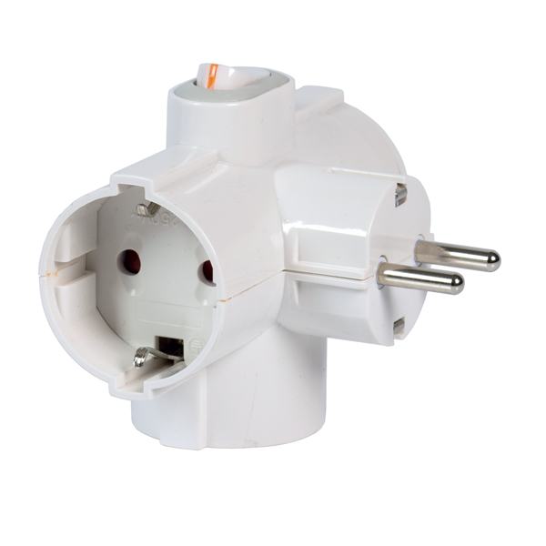 Adattatore Triplo Spina Schuko / 3 Prese Schuko 16A Con Interruttore