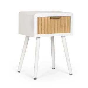 Comodino 1 Cassetto Charley Colore Bianco - Legno Naturale 40X30X57H