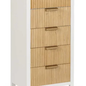Cassettiera 5 Cassetti Charley Colore Bianco-Legno Naturale 40X30X92H