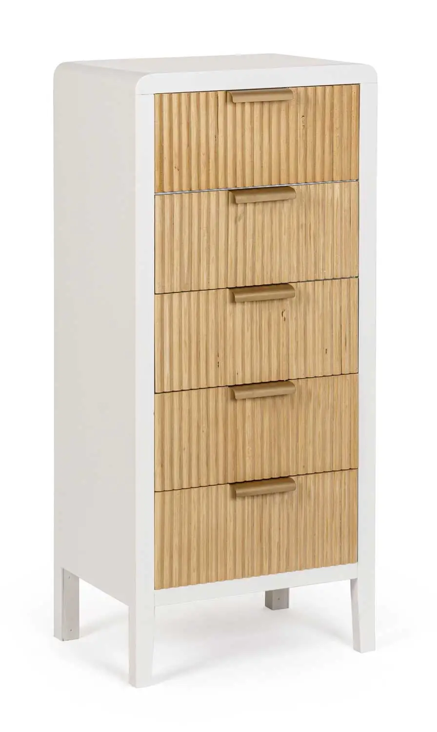 Cassettiera 5 Cassetti Charley Colore Bianco-Legno Naturale 40X30X92H