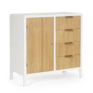 Mobile Credenza 1 Anta Più 4 cassetti Charley Bianco-Legno Naturale 80X40X82H