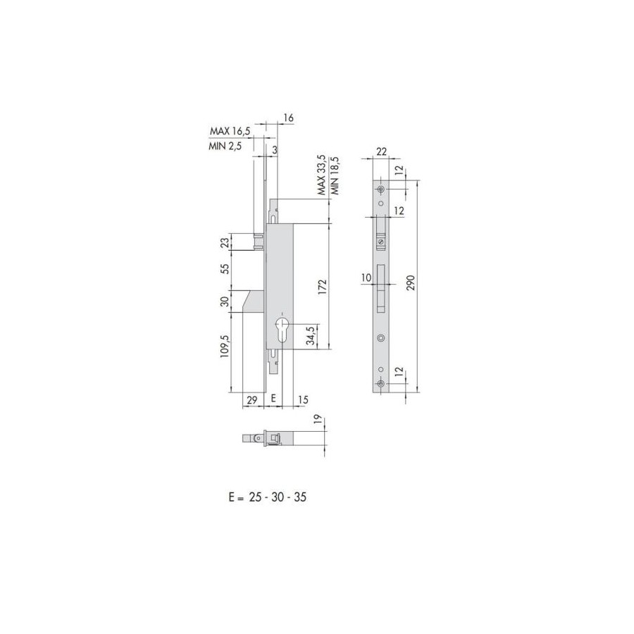 Serrature Da Infilare Con Cilindro Con Chiave a Spillo Per Montante '46252' - immagine 2
