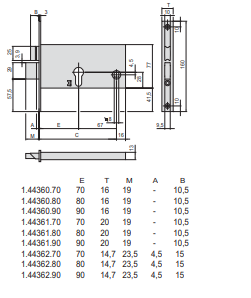 Serrature Da Infilare A Cilindro, Per Fasce H 77 mm (44360-80-0) Ambidestra - immagine 2