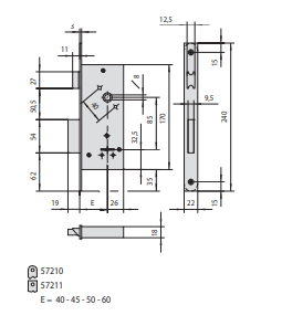Serratura Da Infilare A Doppia Mappa A 2 Mandate (57211-40-0) Ambidestra - immagine 2