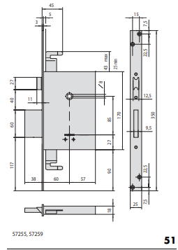 Serratura Da Infilare A Doppia Mappa A 4 Mandate (57255-60-0) Ambidestra - immagine 2