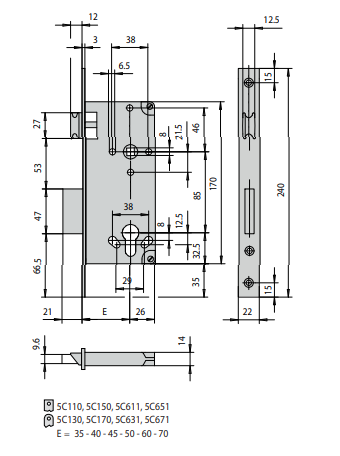 Serratura Da Infilare A Cilindro Profilo Europeo Cisa Locking Line (5C611-70) - immagine 2