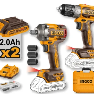 Set Trapano+Avvitatore Ad Impulsi 1/2P. 20V 2 Batterie da 2ah+ caricabatterie