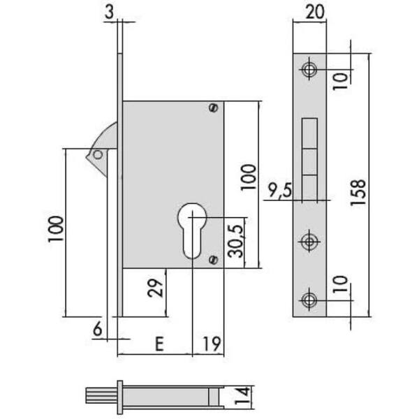 Serratura A Cilindro Europeo Per Montanti 30 mm (45110-30-0) Ambidestra Con Gancio - immagine 2