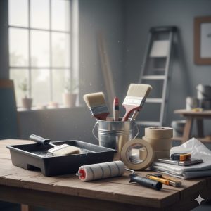 Rulli, pennelli, teli, nastro carta