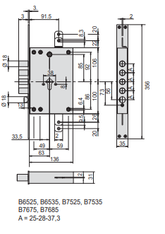 Serratura Da Infilare Con Funzionamento Ad Ingranaggi, A Cilindro (B6525-28-0) Ambidestra - immagine 3