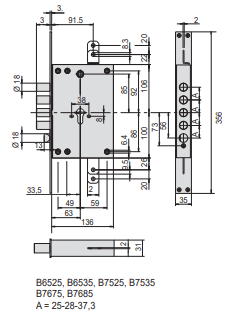 Serratura Da Infilare Con Funzionamento Ad Ingranaggi, A Cilindro (B6535-28-0) Ambidestra - immagine 3