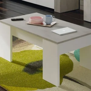 Tavolo Caffe Elevabile Cemento Bianco cm.100x50x45h