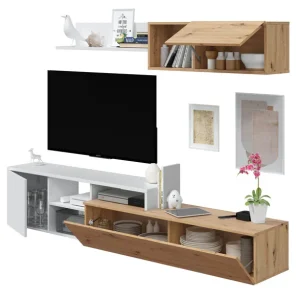 Mobile Soggiorno Tv Rovere Nodi Bianco cm.221x40x44h