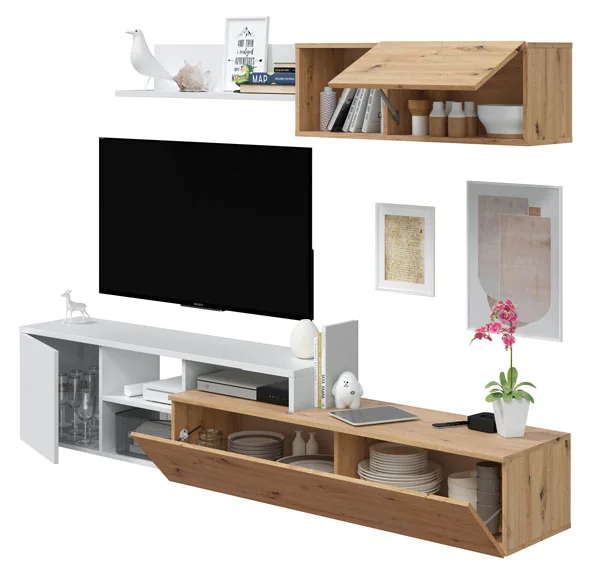 Mobile Soggiorno Tv Rovere Nodi Bianco cm.221x40x44h