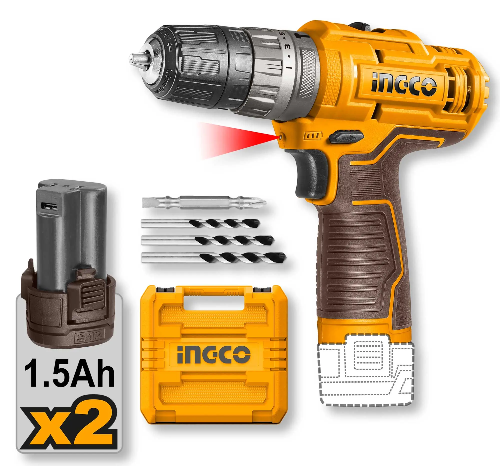 Trapano Avvitatore 12V a Percussione 2 Batterie e Valigetta