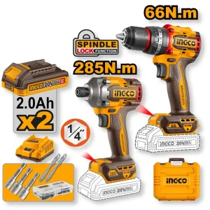 Set Trapano+Avvitatore ad Impulsi 1/4P. 20V 2 Batterie da 2ah+car.