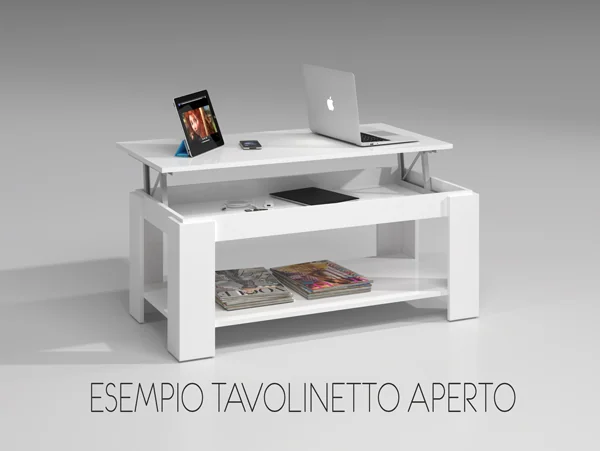 Tavolo Caffe Elevabile Cemento Bianco cm.100x50x45h - immagine 2