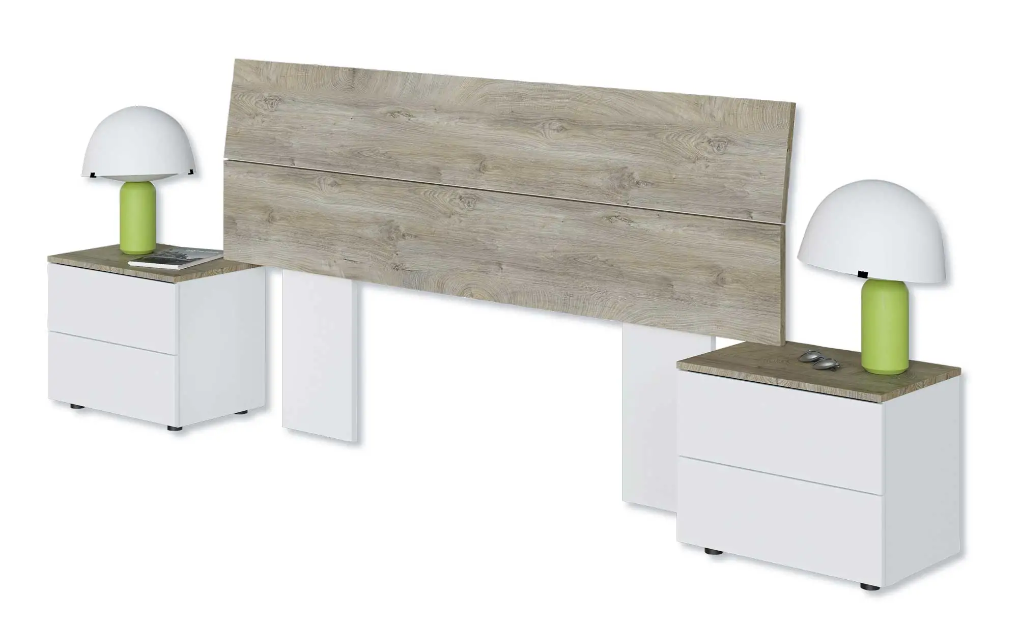 Testiera Con 2 Comodini Bianco Artik E Rovere Alaska