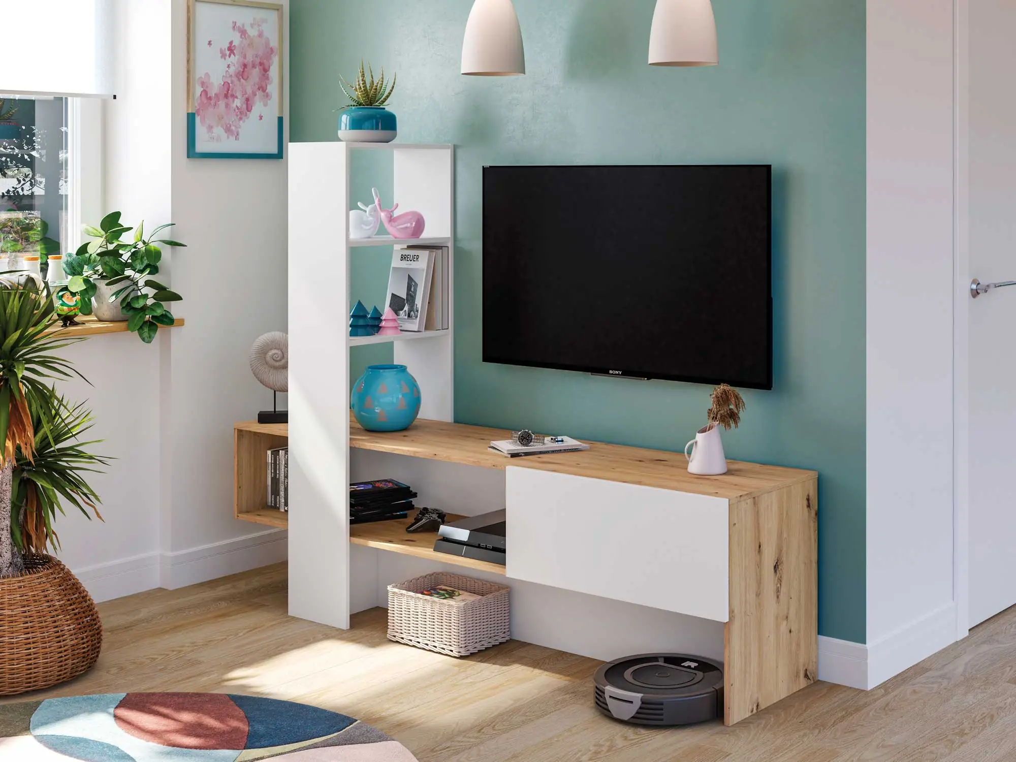 Mobile Soggiorno Liss Bianco Artik - Rovere Nordico