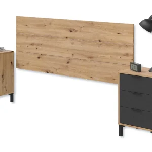 Testiera Matrimoniale Con 2 Comodini Rovere nodi - Grigio Antracite