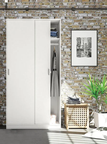 Armadio Scorrevole 2 Ante Scorrevoli 120x50x200h Bianco Lucido