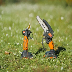 Kit Forbice/Minisega 2 Batterie 21V-2Ah + Asta Telescopica 108/163 cm