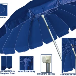Ombrellone Mare Luxury d.220 16 Stecche Colore Blu