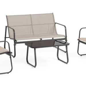 Salotto Gonzalo in Acciaio Set 4 Pezzi Tortora