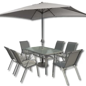 Set Riccione Tavolo, 6 Poltrone, Ombrellone, Base Ombrellone