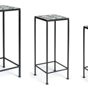 Set 3 Tavolini Quadrati Ferro/Ceramica
