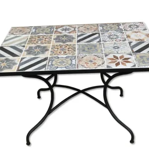 Tavolo In Mosaico, Rettangolare Con Stuttura In Acciaio Verniciato