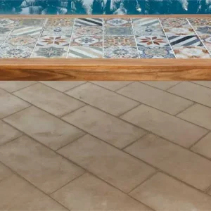 Tavolo Sorrento In Acacia E Ceramica cm.201 x 100 x 75h