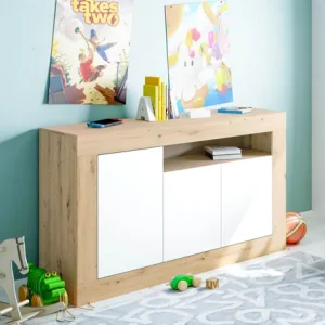 Credenza 3 Ante Rovere Nodi/Bianco cm.144x42x87h