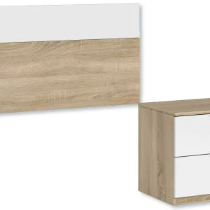 Testiera Per Letto Singolo E Comodino Rovere Canadian - Bianco Artik