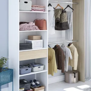 Armadio Guardaroba 158x40x187h Rovere Chiaro Bianco Con Ripiani