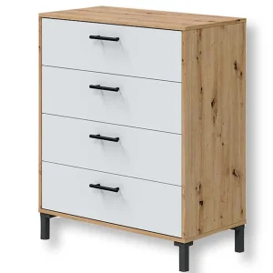 Cassettiera 4 Cassetti 78x40x94h Rovere Nodi e Bianco Artik