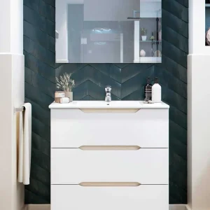 Mobile Bagno Lea 80x45x86h Bianco Lucido e Rovere