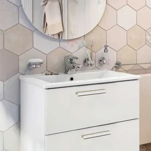 Mobile Bagno Eco kit 80 2 Cassetti Bianco Lucido 80x45x50h